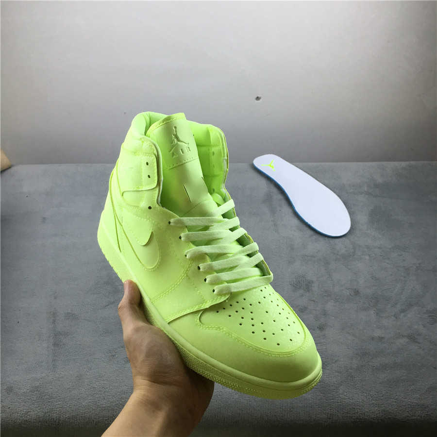 2019 Men Air Jordan 1 High Premium Fluorscent Green Shoes - Click Image to Close